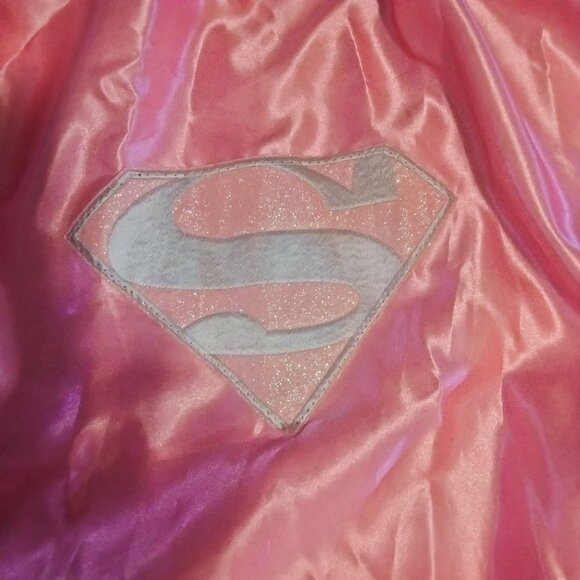 Supergirl Pink Satin Cape Glitter S Logo Girls Halloween Costume OS - Picture 3 of 9